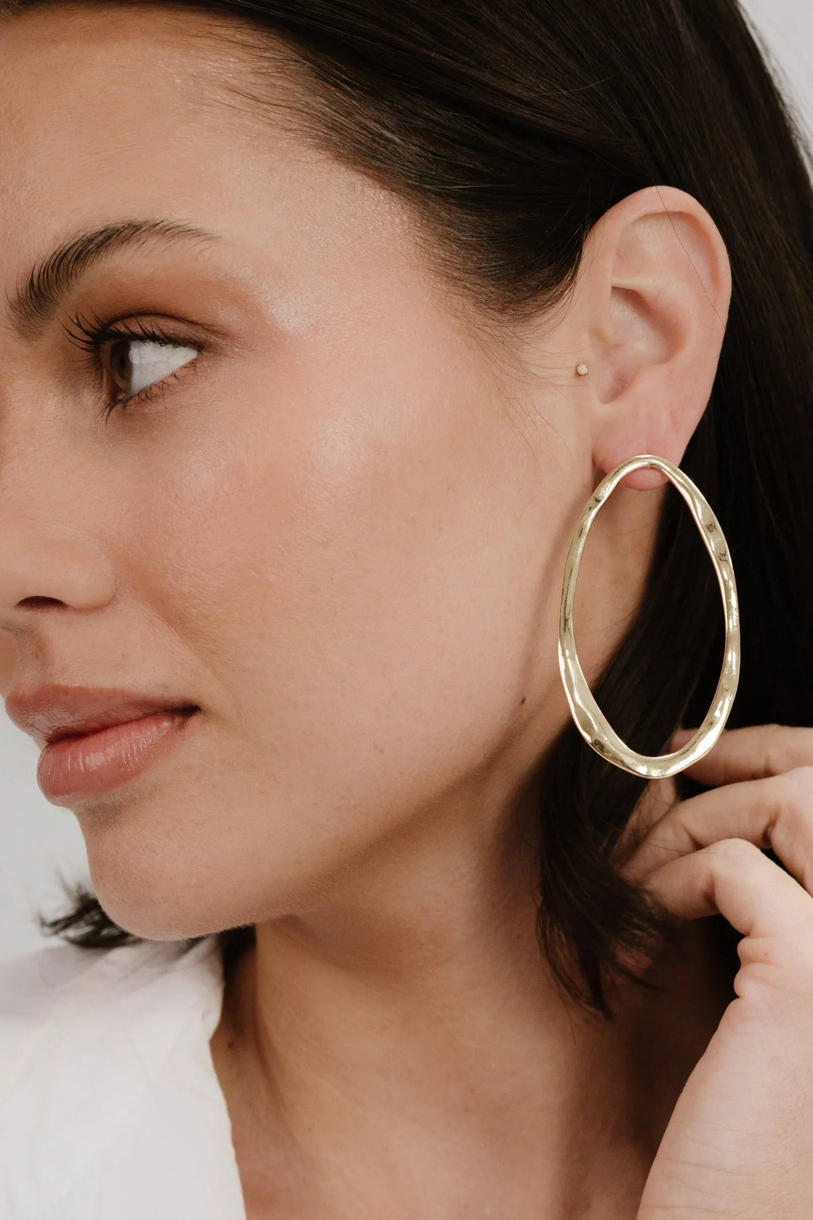 Hammered 18k Gold Plated Large Oval Earrings