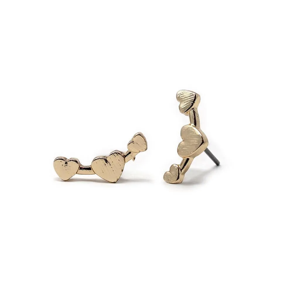 Hearts Ear Climber Earrings Gold Tone