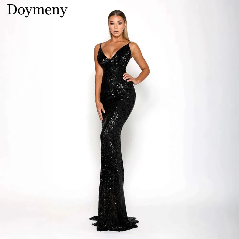 Hot Open Back Sexy Spaghetti Strap V-Neck Bodycon Mermaid Dress