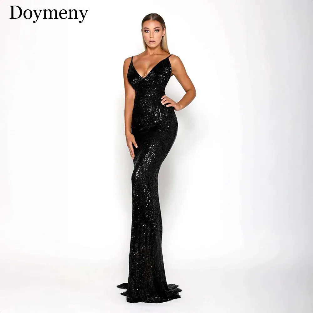 Hot Open Back Sexy Spaghetti Strap V-Neck Bodycon Mermaid Dress