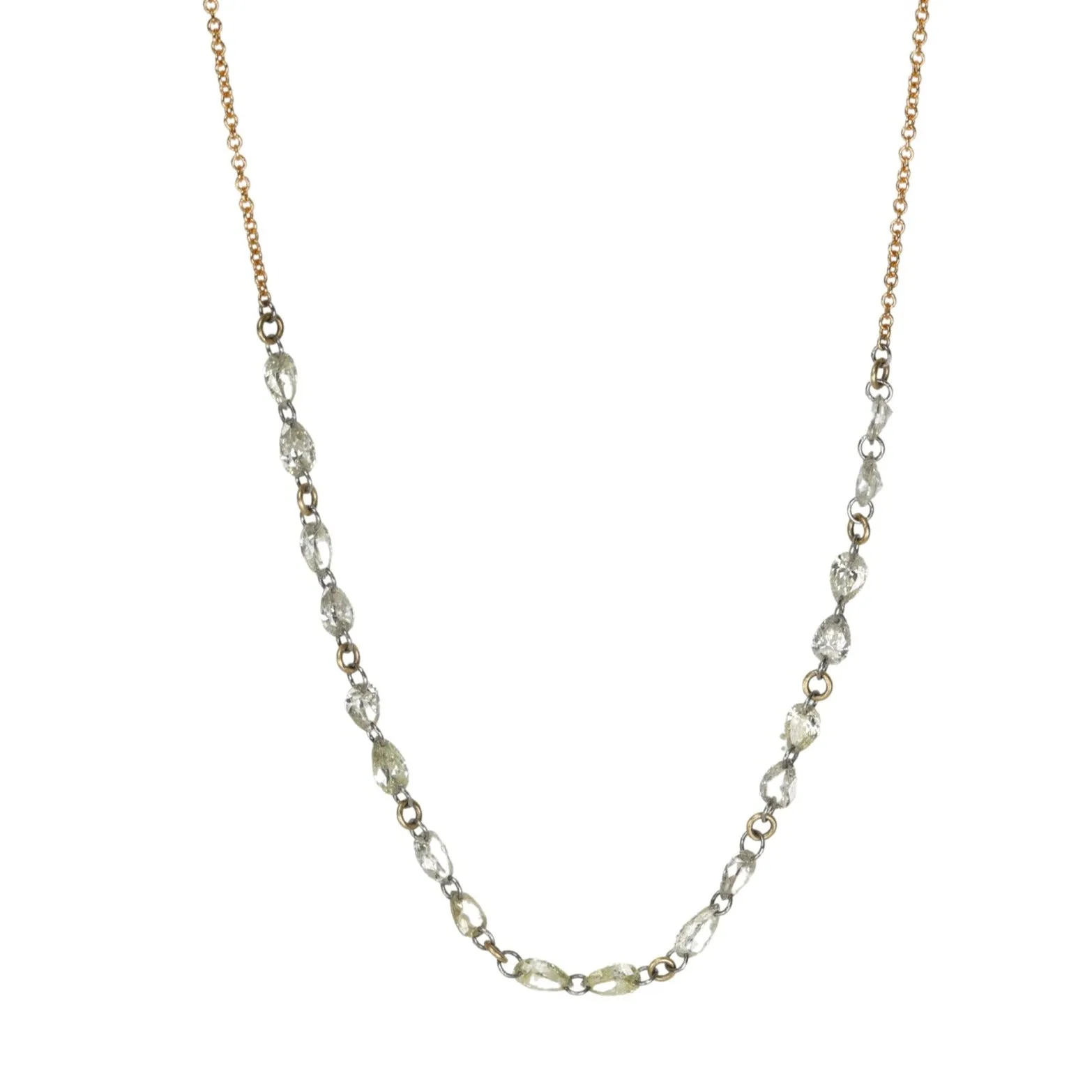 In-Line Free-Set Necklace with Mixed Pear Shaped Diamonds