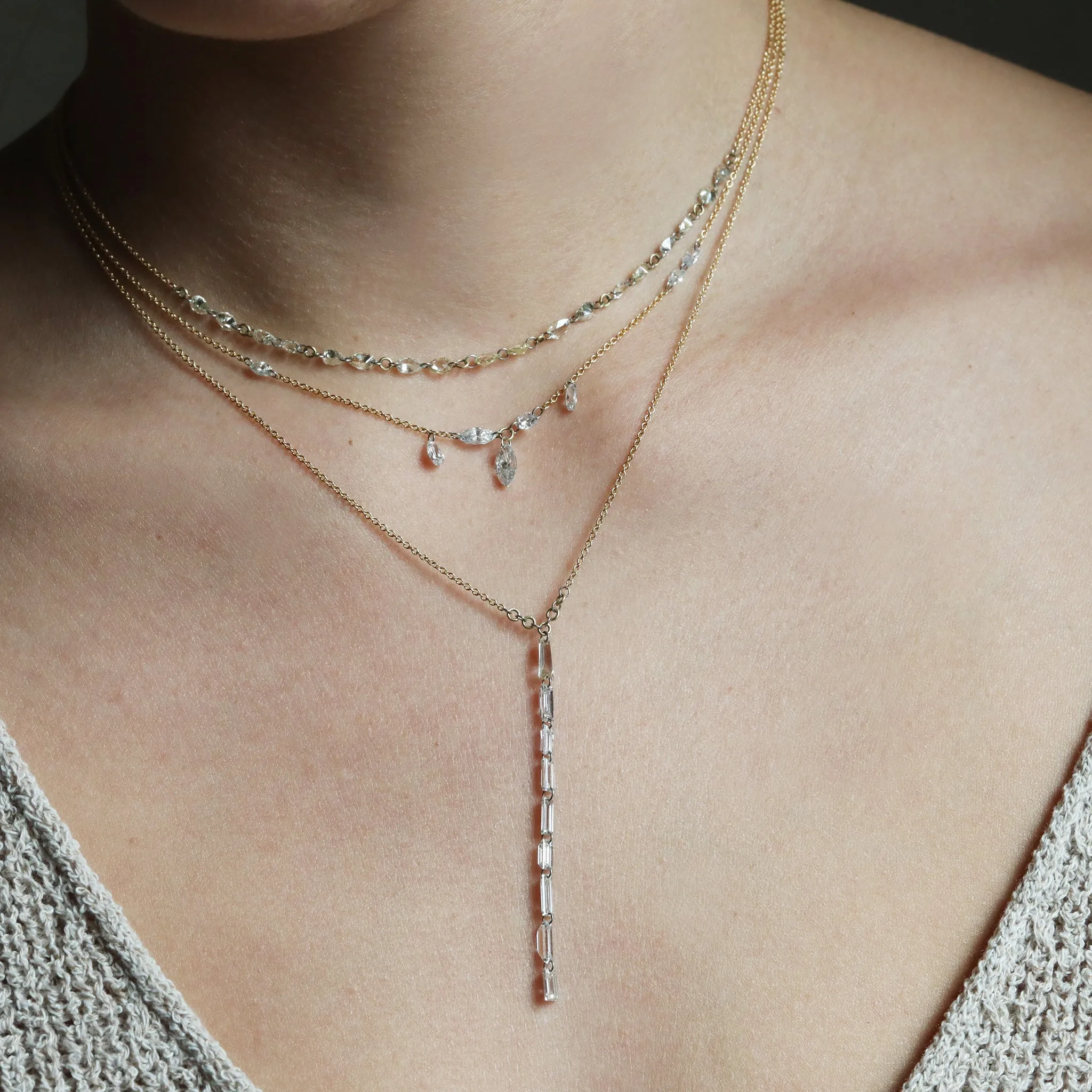 In-Line Free-Set Necklace with Mixed Pear Shaped Diamonds