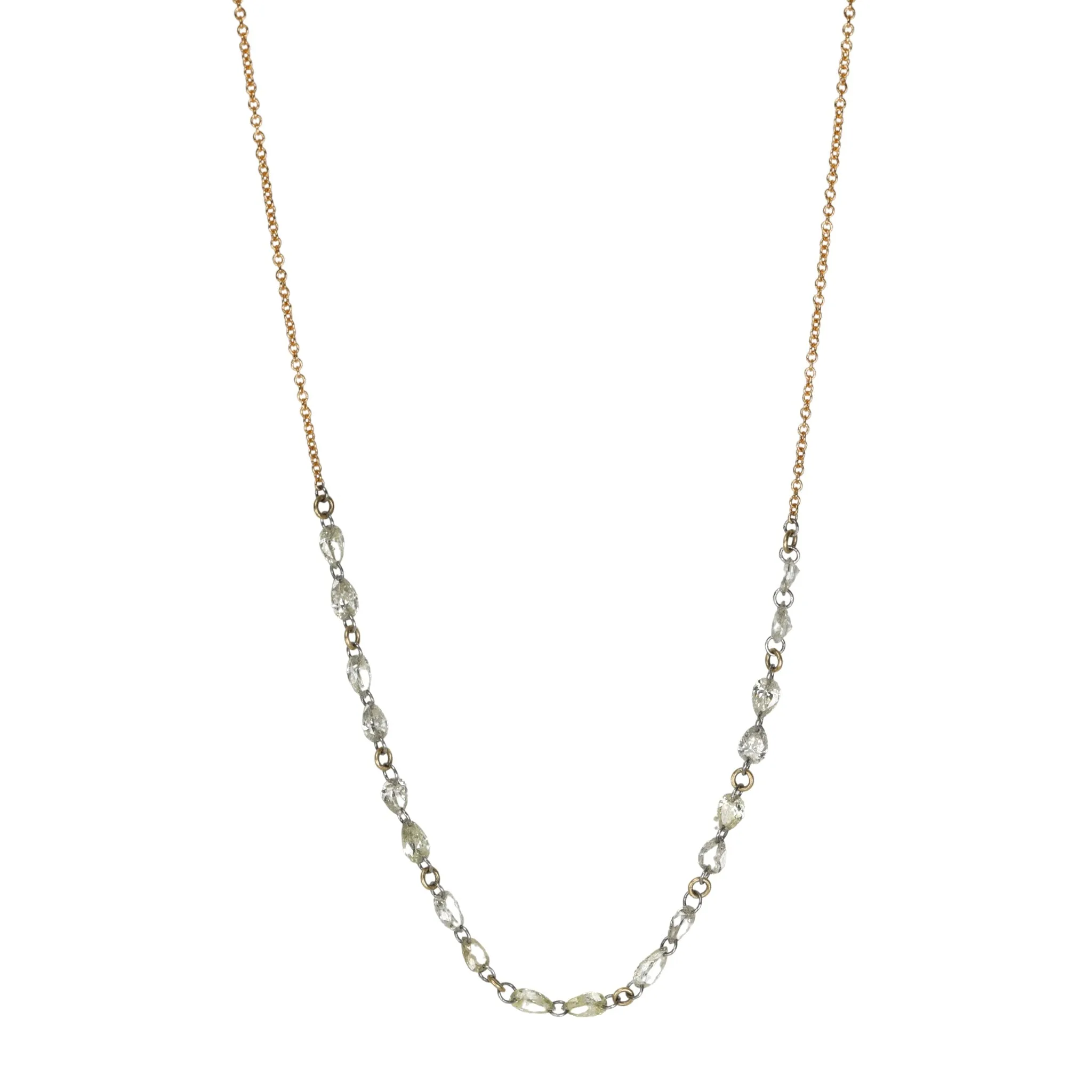 In-Line Free-Set Necklace with Mixed Pear Shaped Diamonds