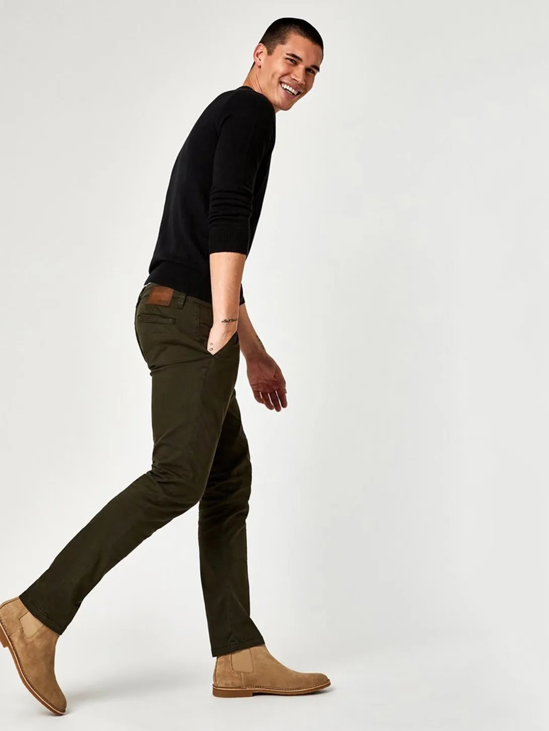 Johnny Slim Chino Pant - Dark Green Twill