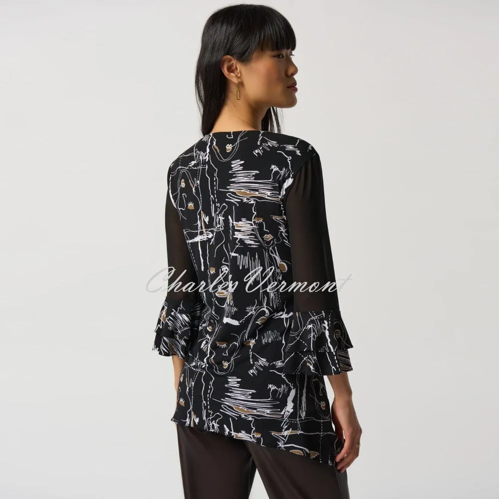 Joseph Ribkoff Ruffle Sleeve Face Print Top - Style 233052