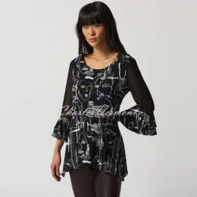 Joseph Ribkoff Ruffle Sleeve Face Print Top - Style 233052