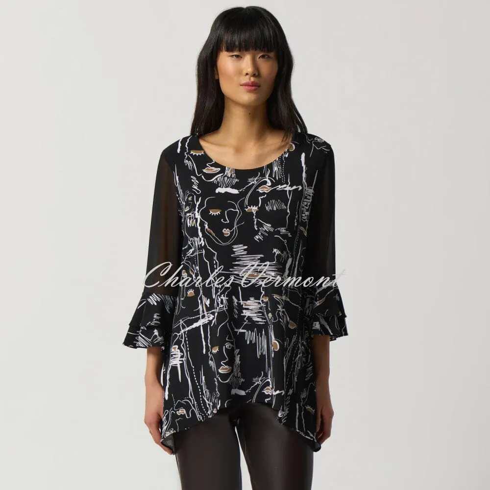 Joseph Ribkoff Ruffle Sleeve Face Print Top - Style 233052