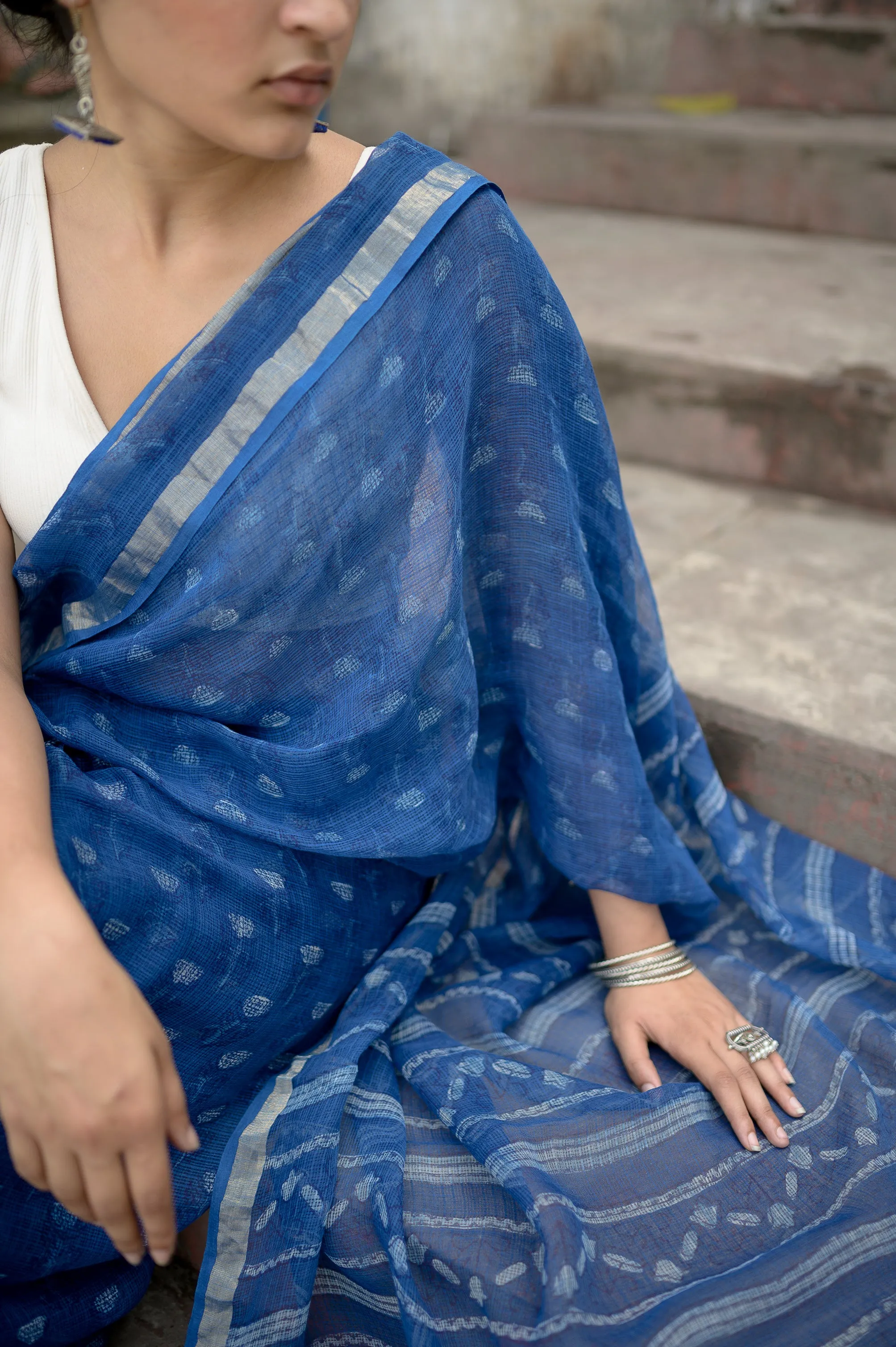 KaisorI Malhar Aasmaan Kota blockprinted cotton silk saree