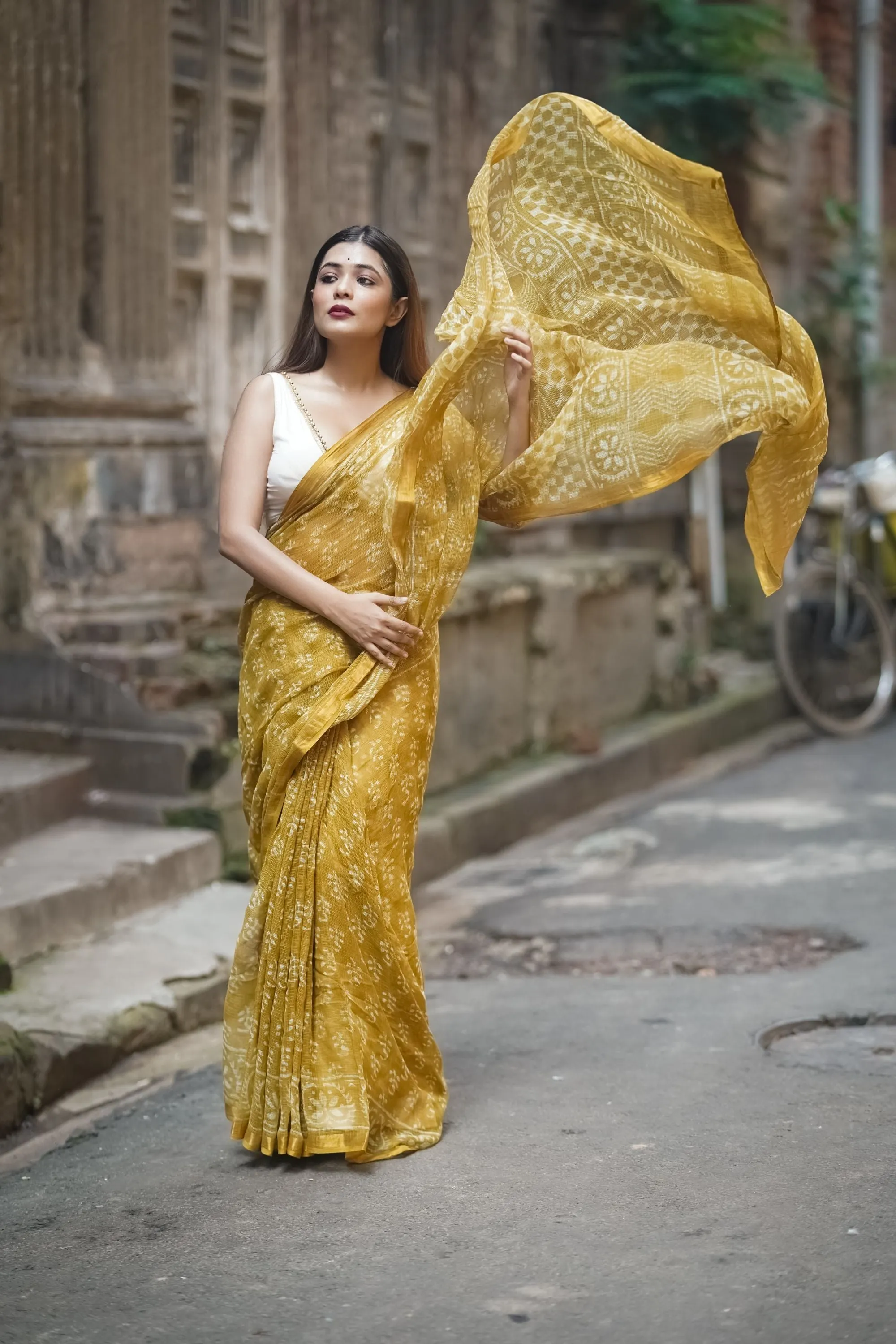 KaisorI Malhar Champa Kota blockprinted cotton silk saree