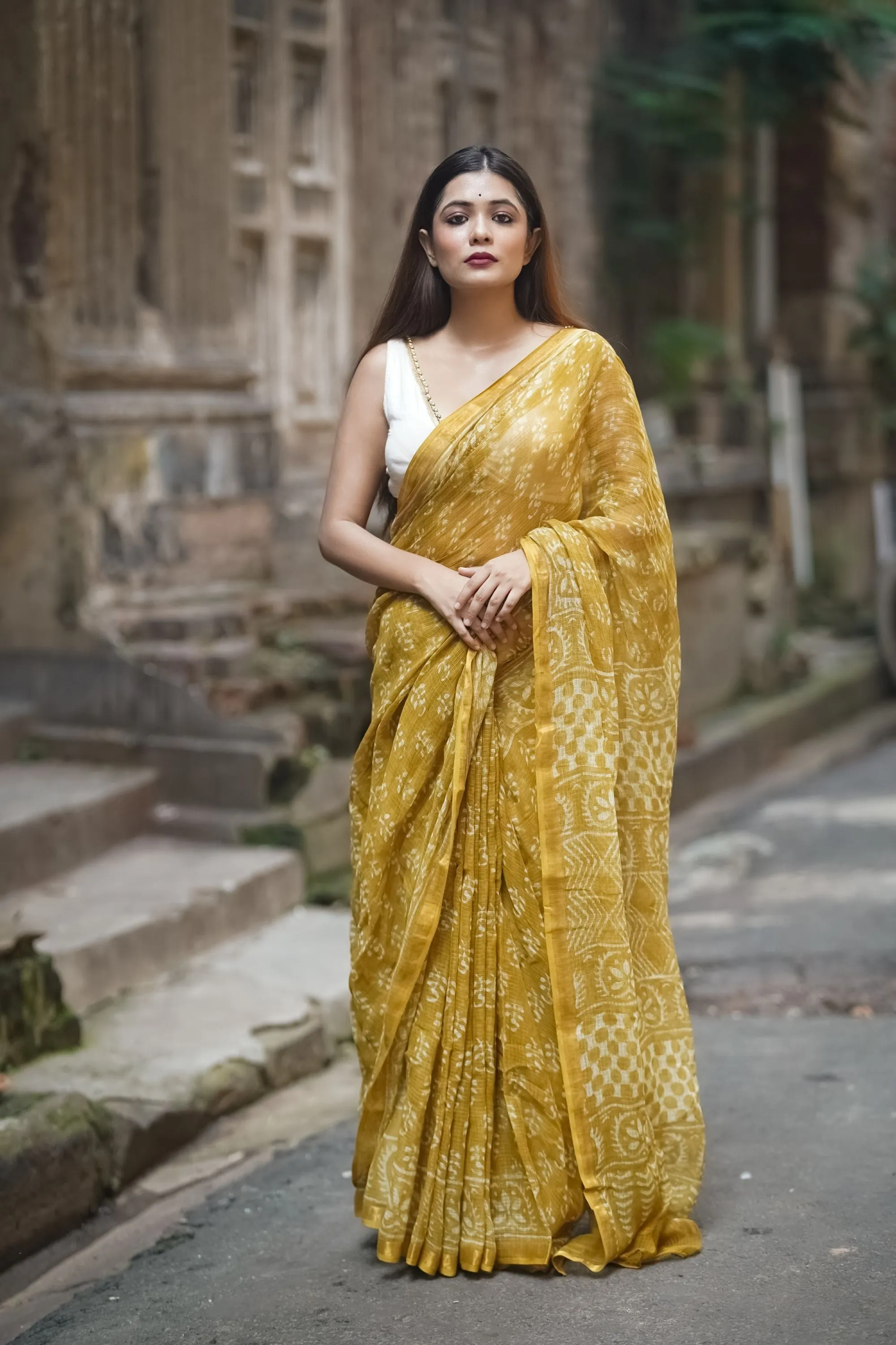 KaisorI Malhar Champa Kota blockprinted cotton silk saree