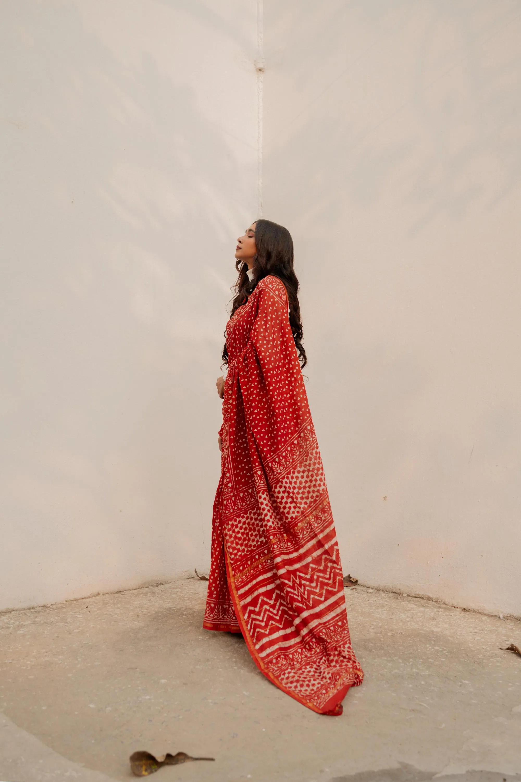 Kaisori Malhar - Dabu Pharad Laal booti  handblockprinted Silk Cotton saree