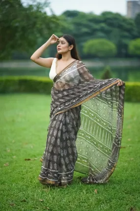 KaisorI Malhar Kashish Kota blockprinted cotton silk saree