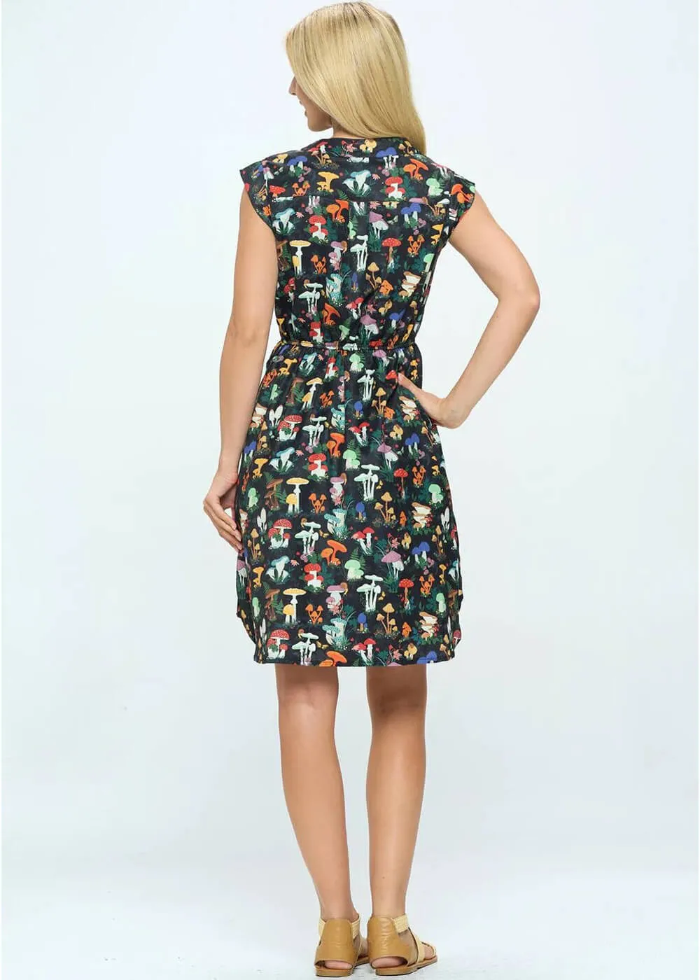 LA Soul Emma Mushroom Garden V-Neck A-Line Dress Black