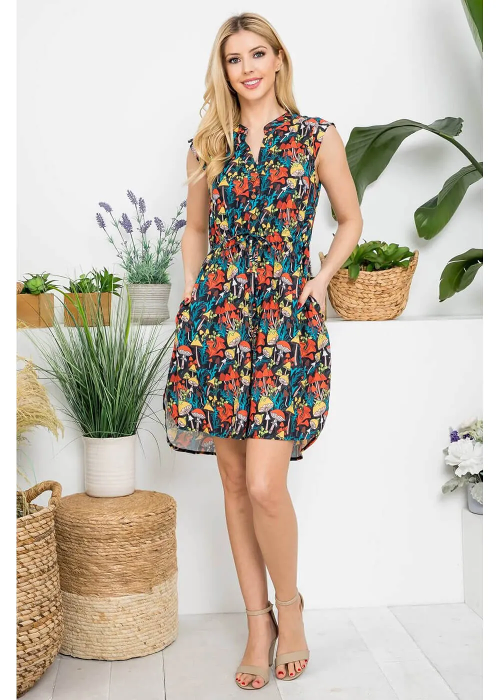 LA Soul Emma Retro Mushroom V-Neck A-Line Dress Black