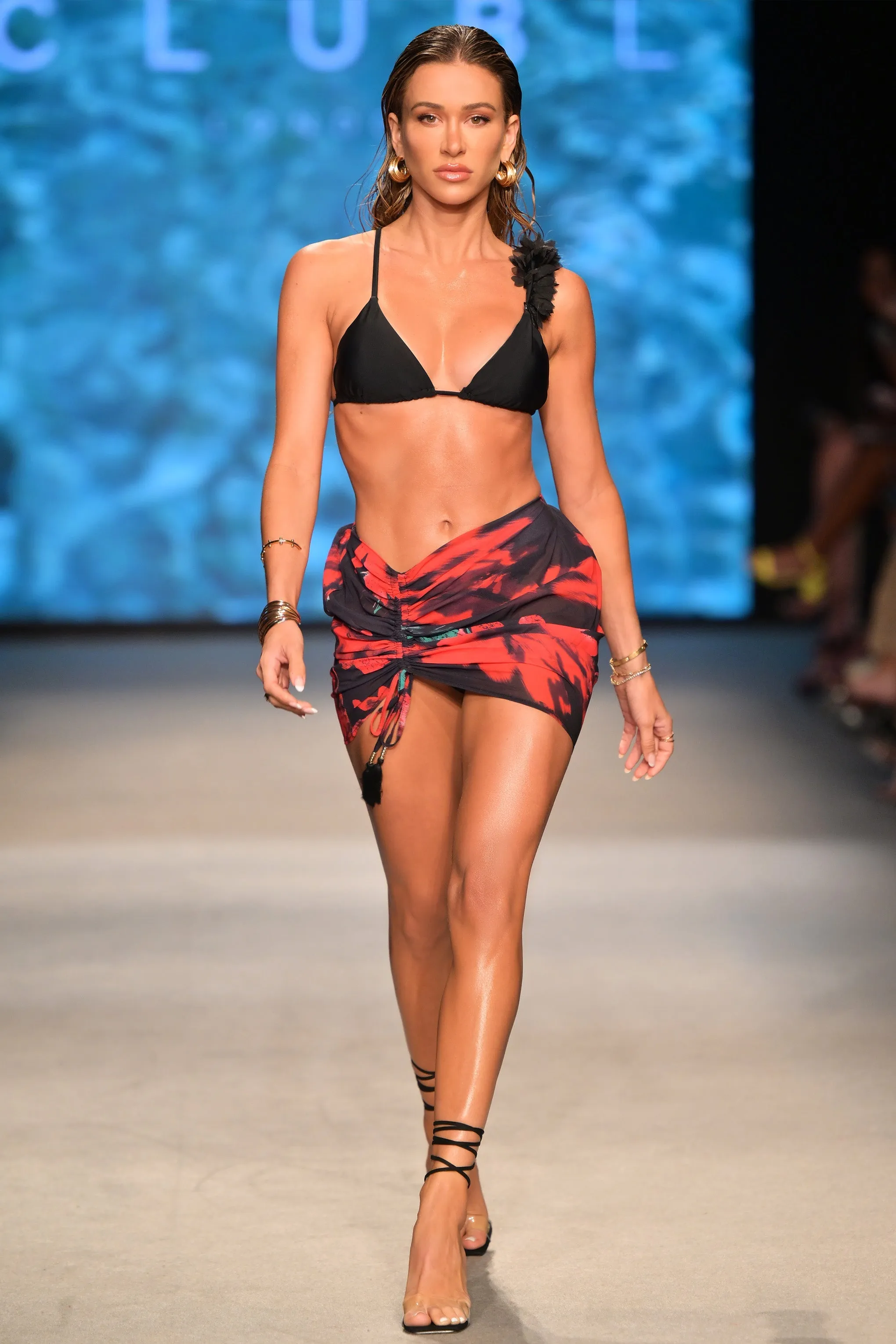 Laguna | Floral Print Ruched Chiffon Mini Skirt With Beaded Drawstrings