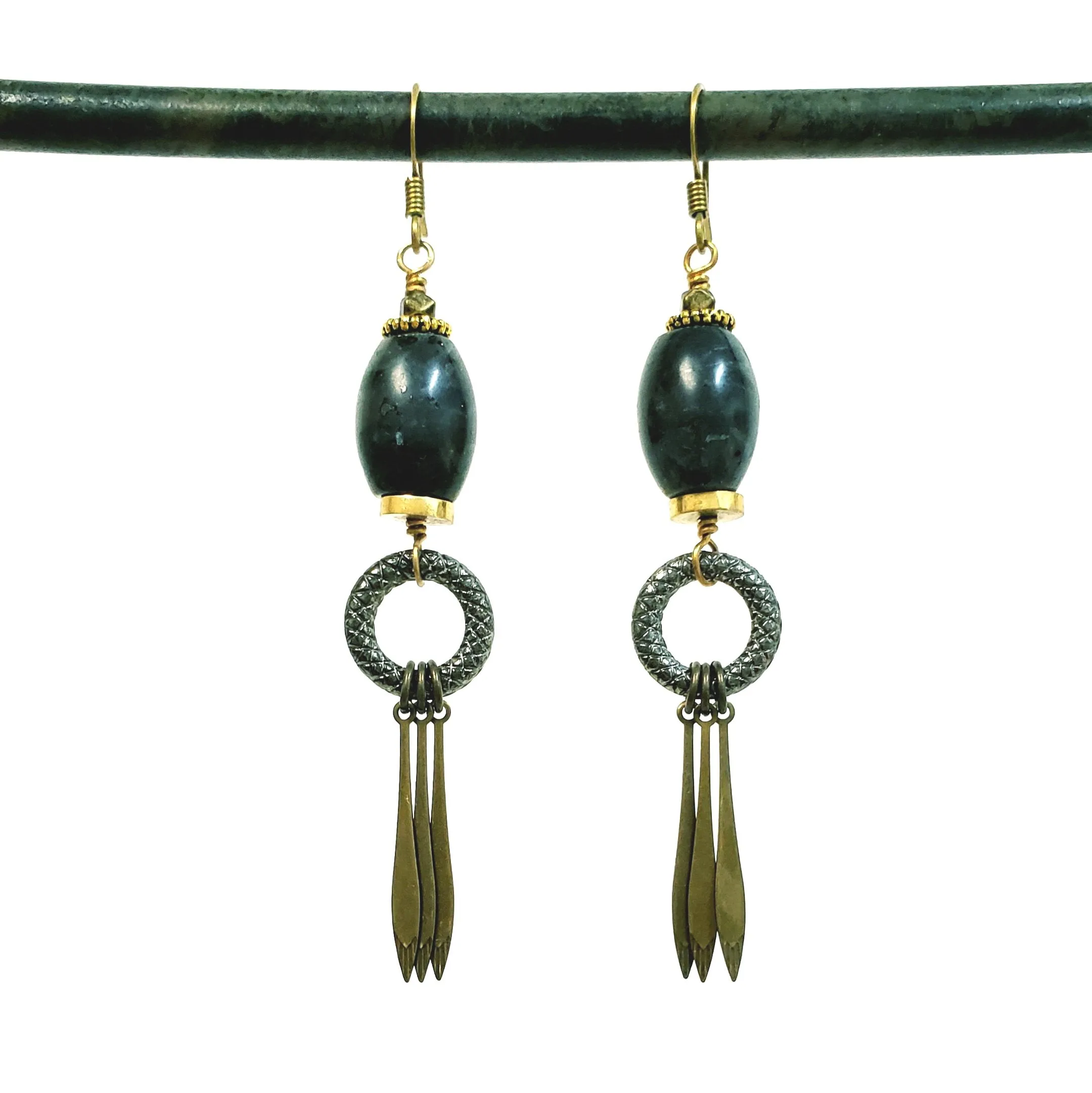 Larvikite fringe drop earrings