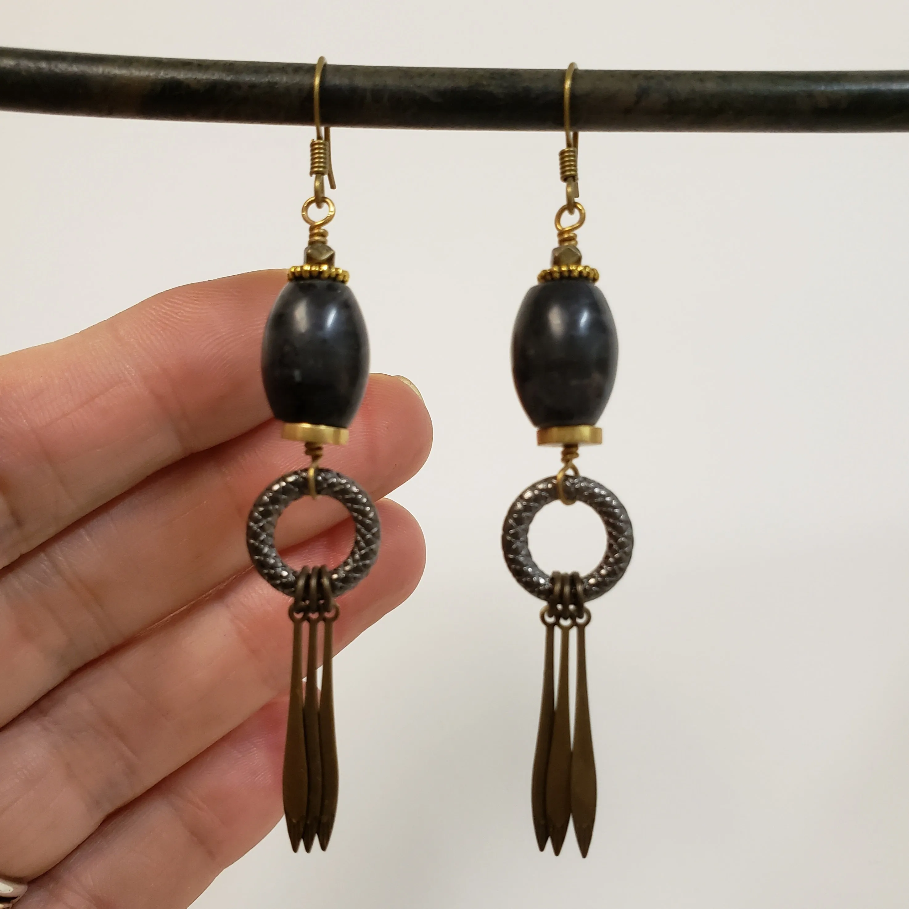 Larvikite fringe drop earrings