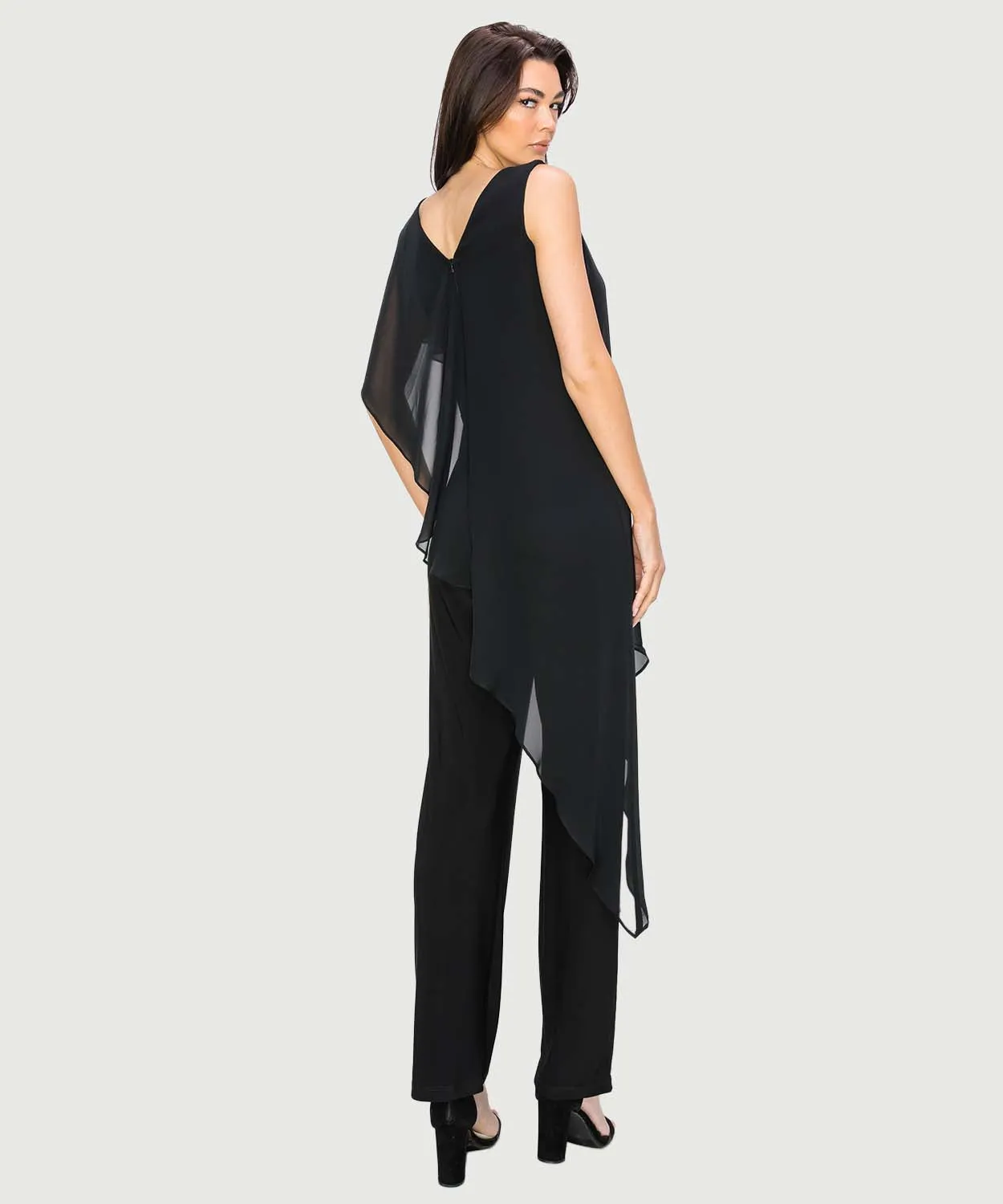 Last Tango Sleeveless Jumpsuit w/ Asymmetrical  Overlay -  Black