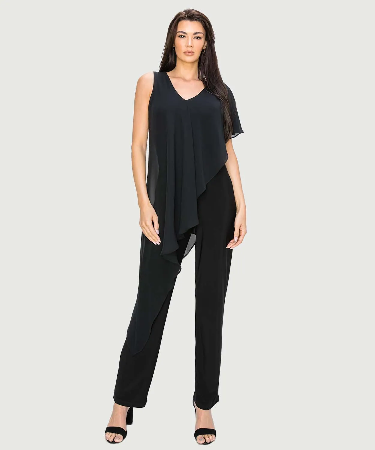 Last Tango Sleeveless Jumpsuit w/ Asymmetrical  Overlay -  Black