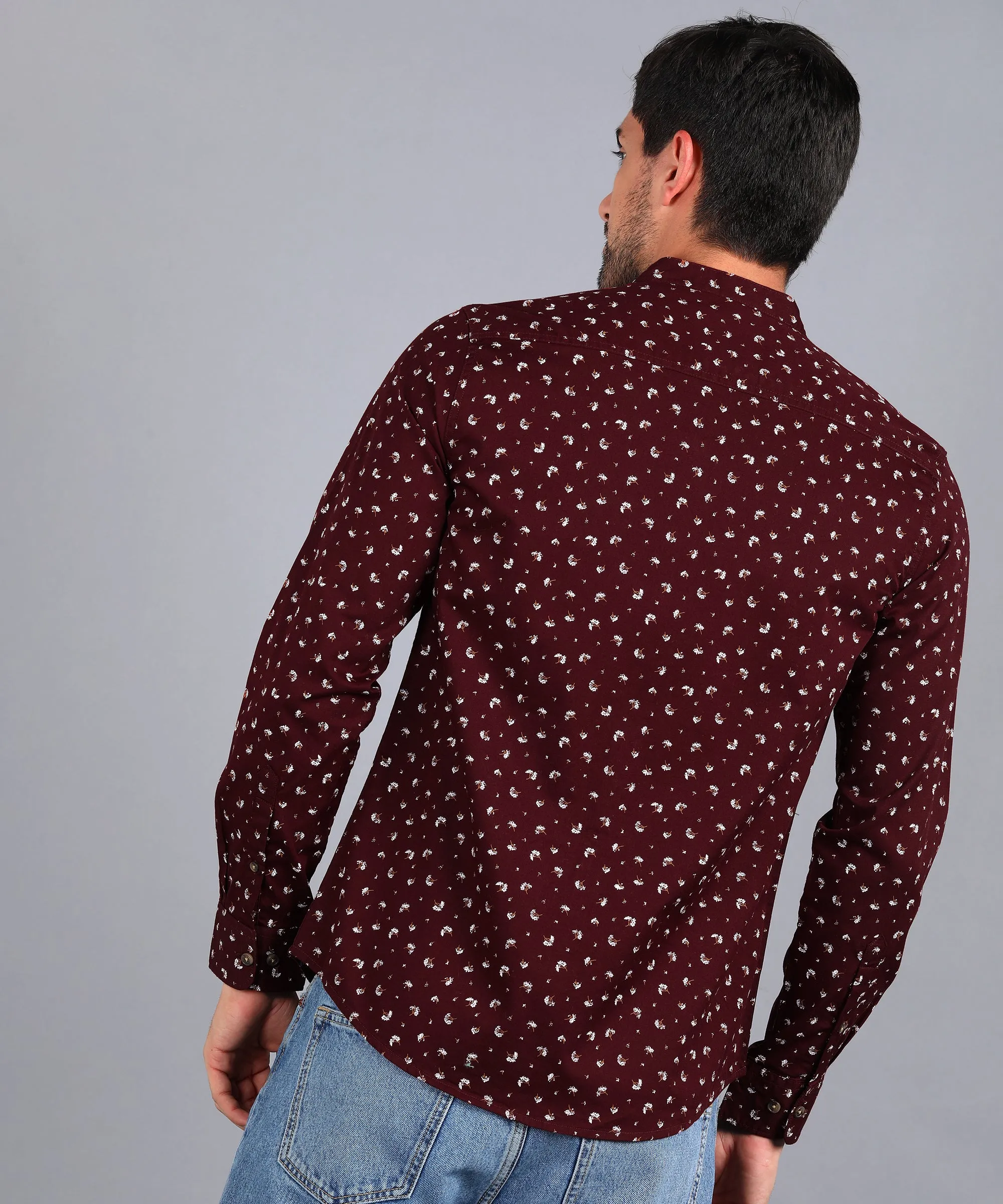 Men's Maroon Cotton Full Sleeve Slim Fit Casual Printed Shirt