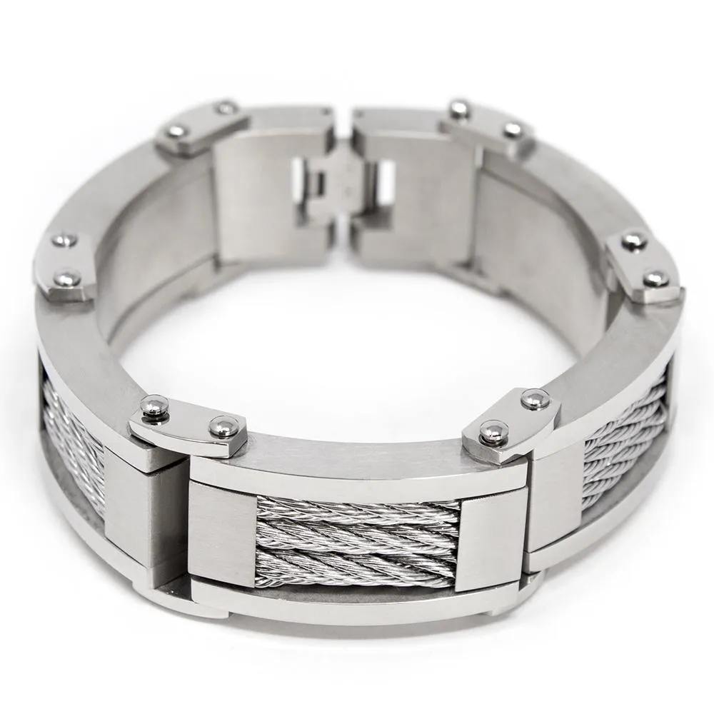 Men's Stainless Steel Chunky Three Cable Link Bracelet