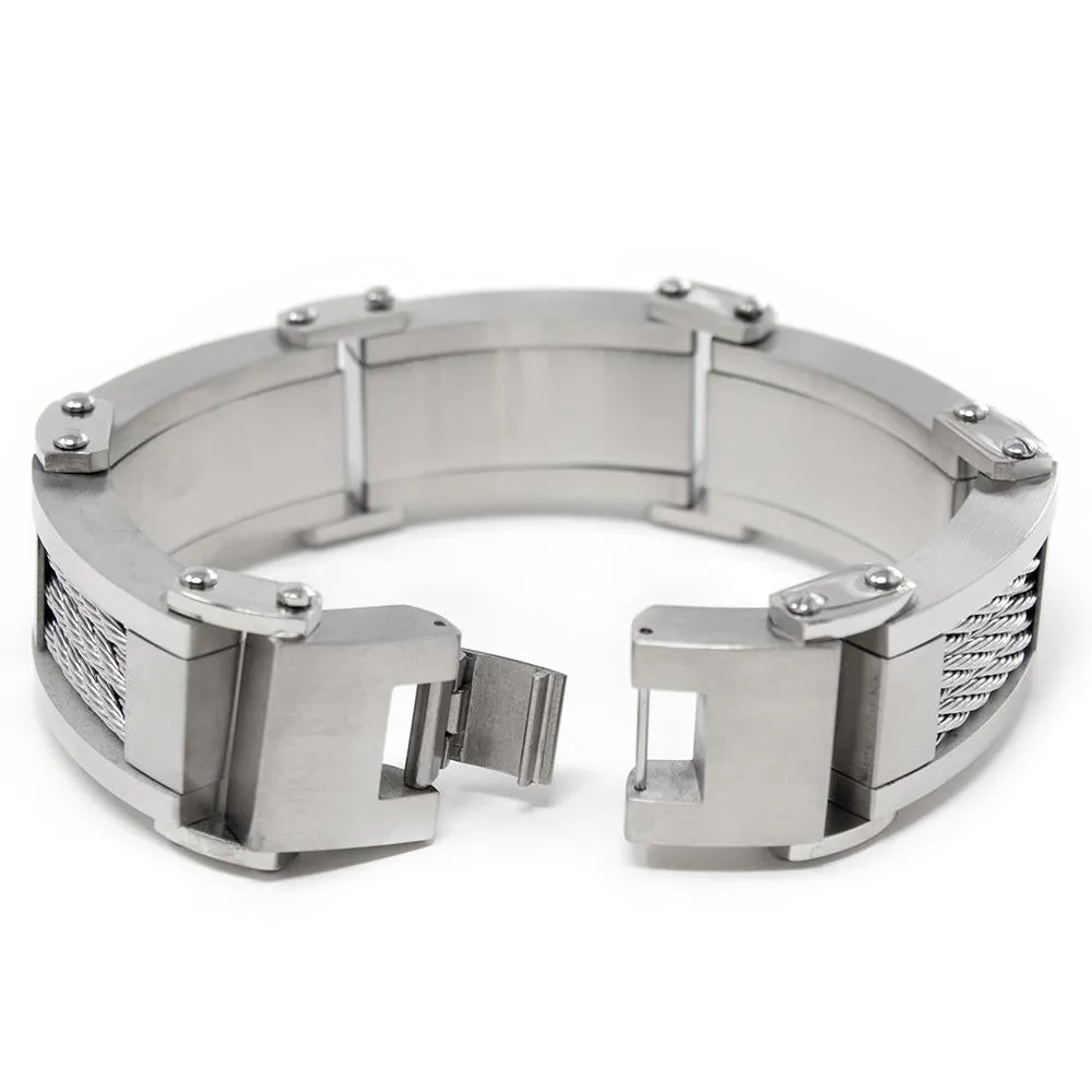 Men's Stainless Steel Chunky Three Cable Link Bracelet