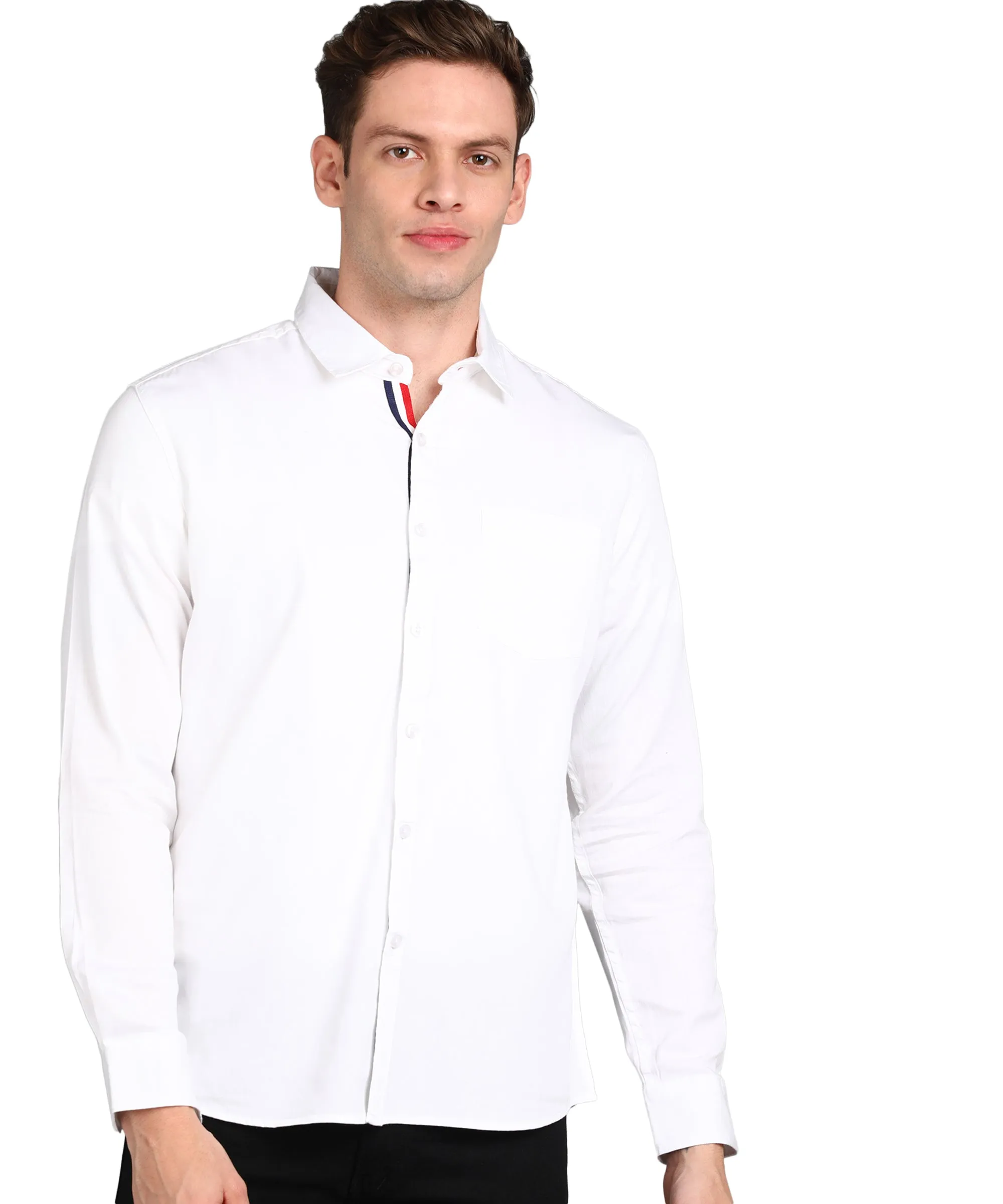 Men's White Cotton Full Sleeve Slim Fit Casual Solid Shirt