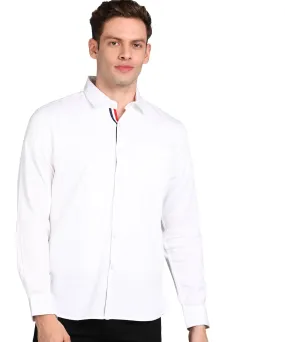 Men's White Cotton Full Sleeve Slim Fit Casual Solid Shirt