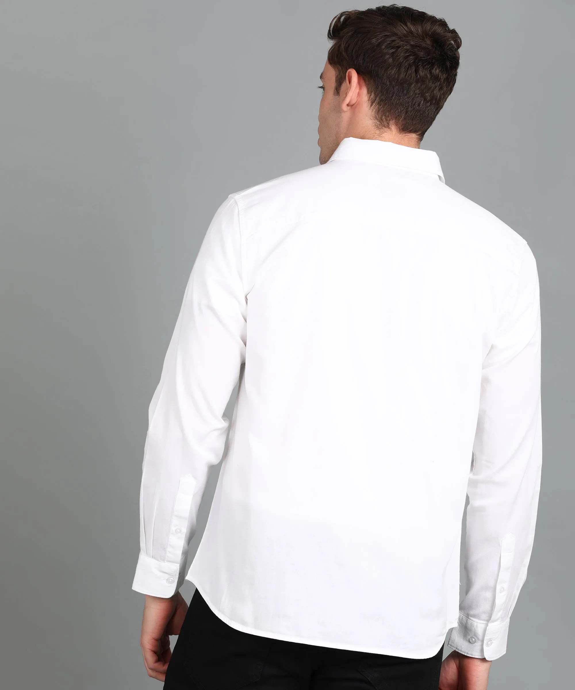 Men's White Cotton Full Sleeve Slim Fit Casual Solid Shirt