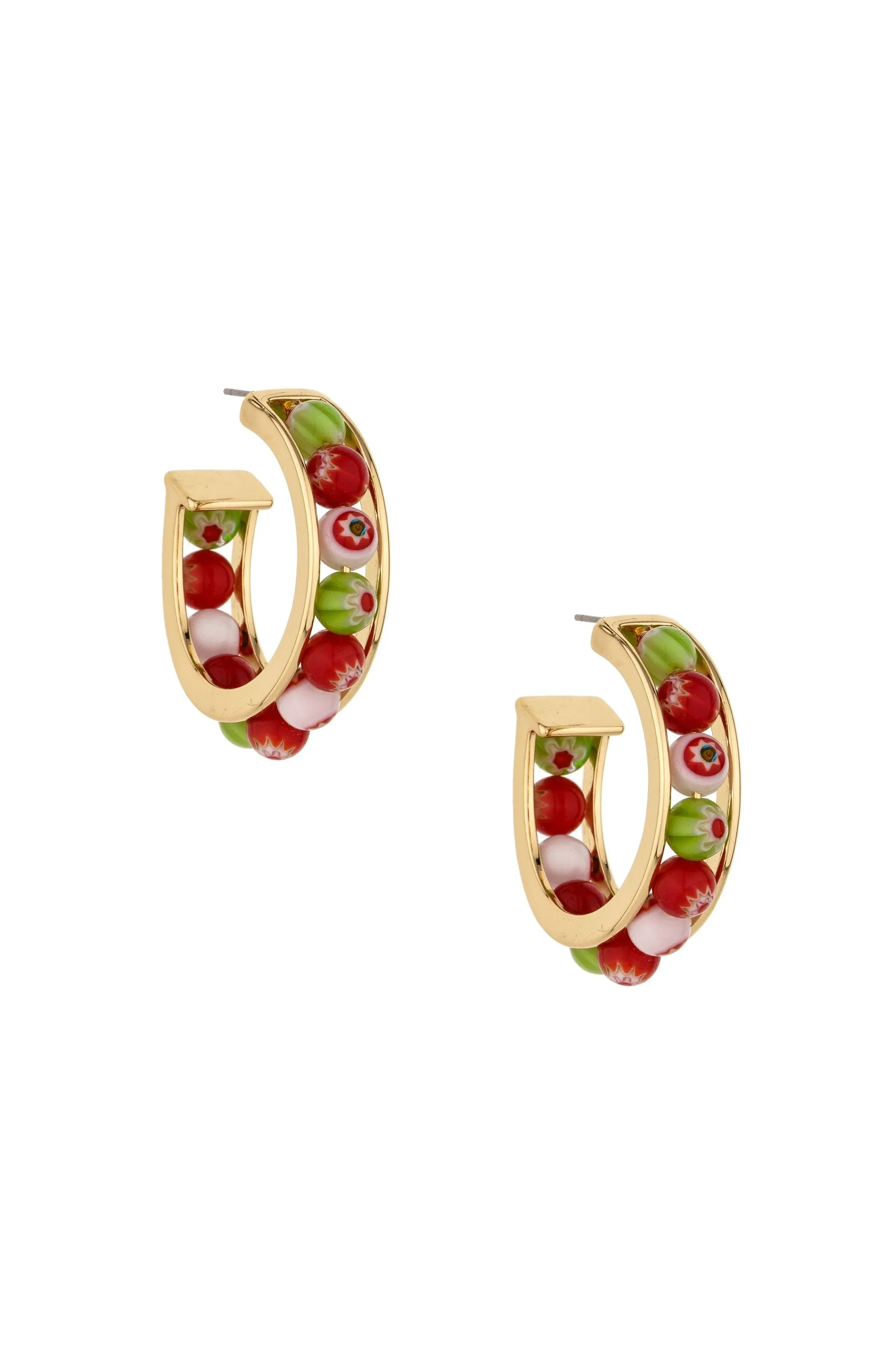 Merry and Bright Bead 18k Gold Plated Hoop Earrings