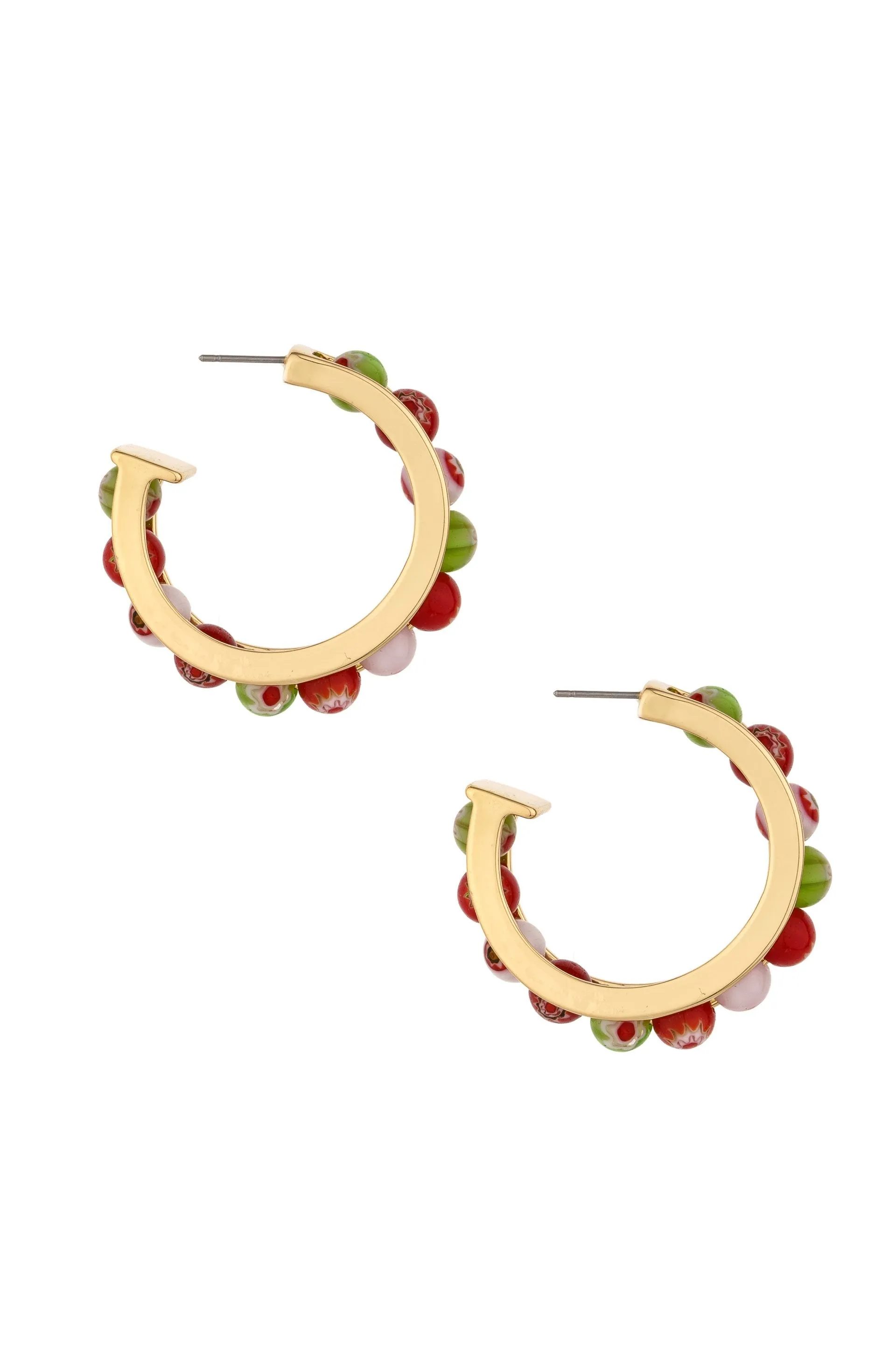 Merry and Bright Bead 18k Gold Plated Hoop Earrings