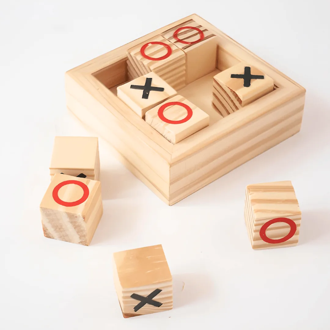 Mini Wooden XOX Tic Tac Toe Zero Cross Game Board Brain Game Board for All Ages Family Game