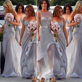 Mismatched Clairvoyant Outfit Grey Beading Floor-Length Organza Wedding Party Long Bridesmaid Dress. BD211