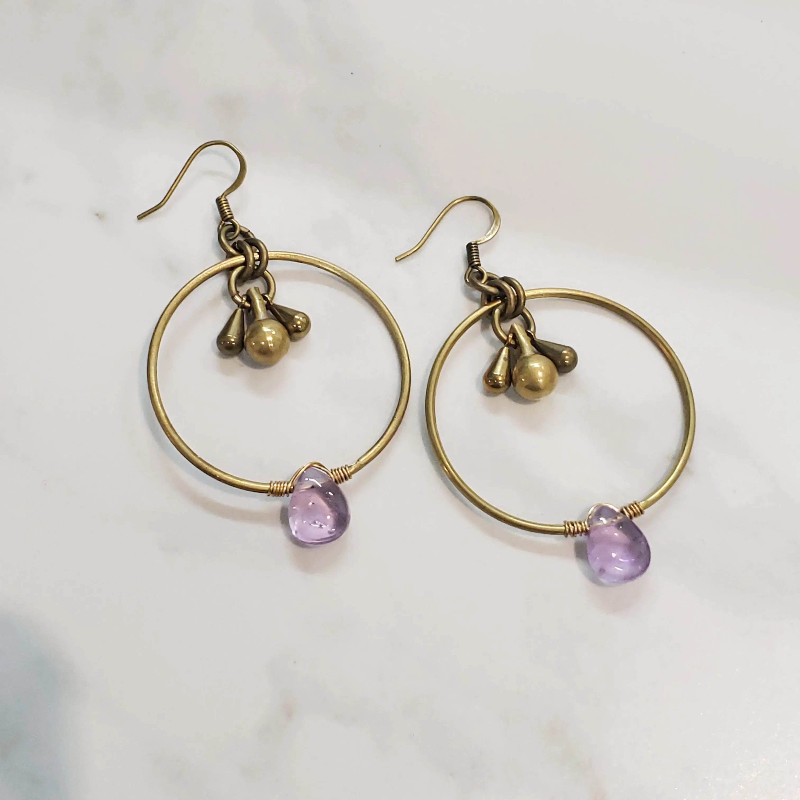 Modern Hoops Drop Earrings - Amethyst