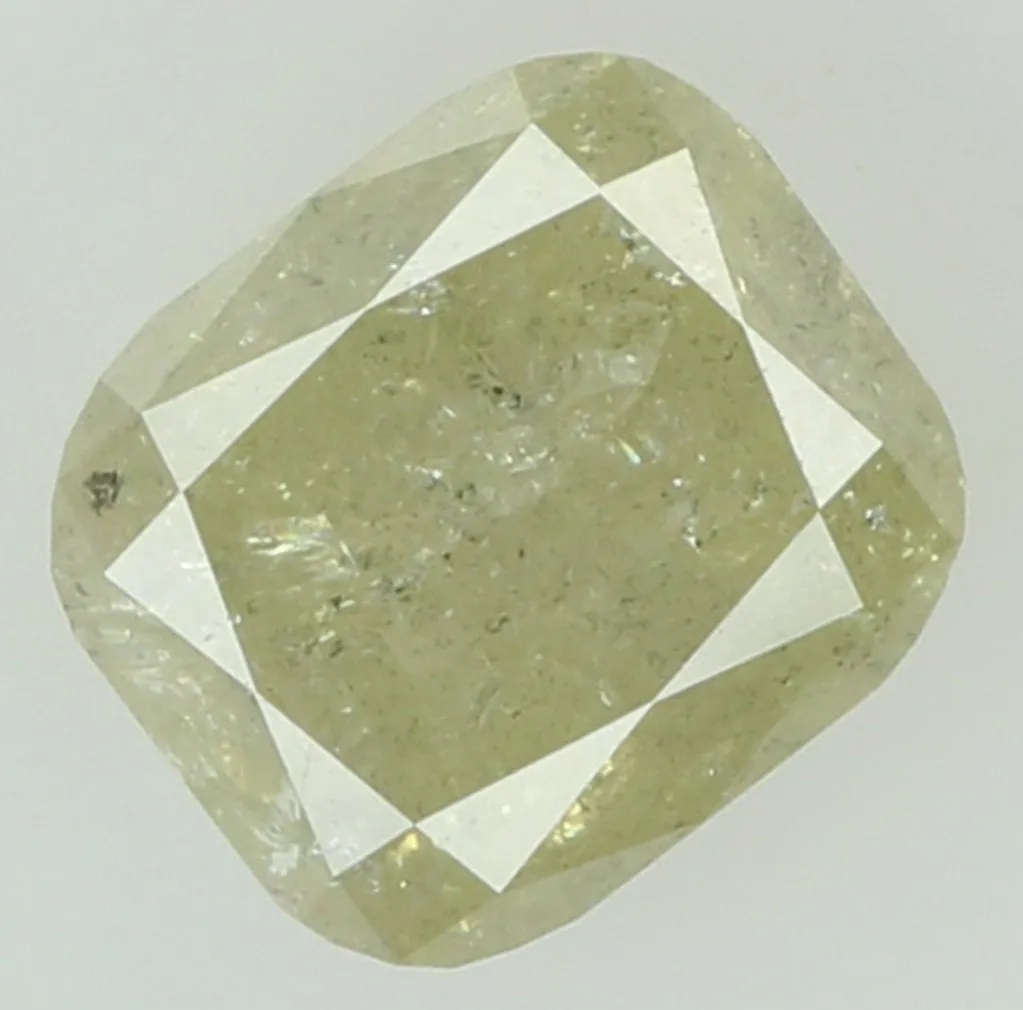 Natural Loose Diamond Cushion Yellow Grey Color I2 Clarity 7.10 MM 1.70 Ct KDL7412