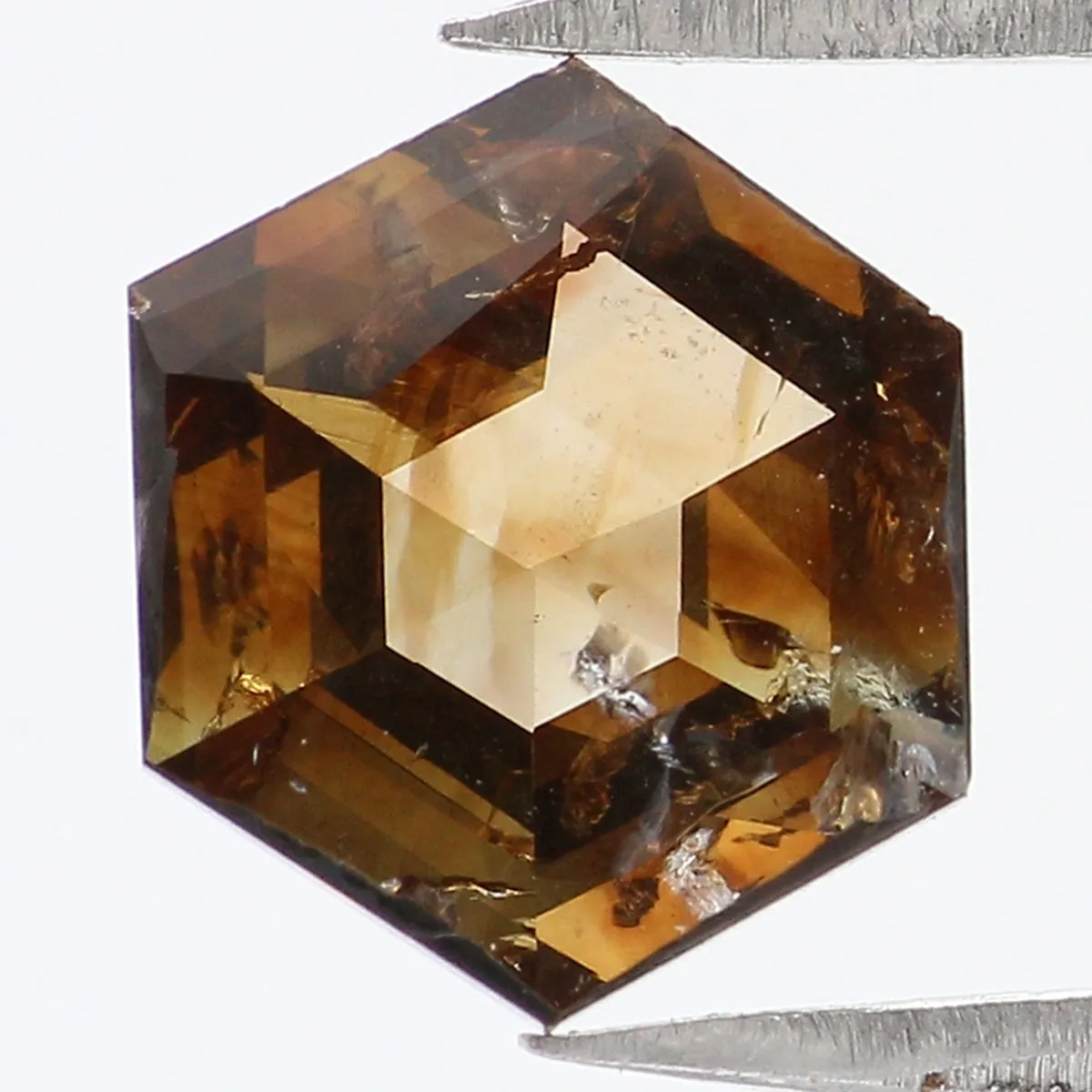 Natural Loose Hexagon Brown Color Diamond 0.85 CT 7.10 MM Hexagon Shape Rose Cut Diamond KR2017