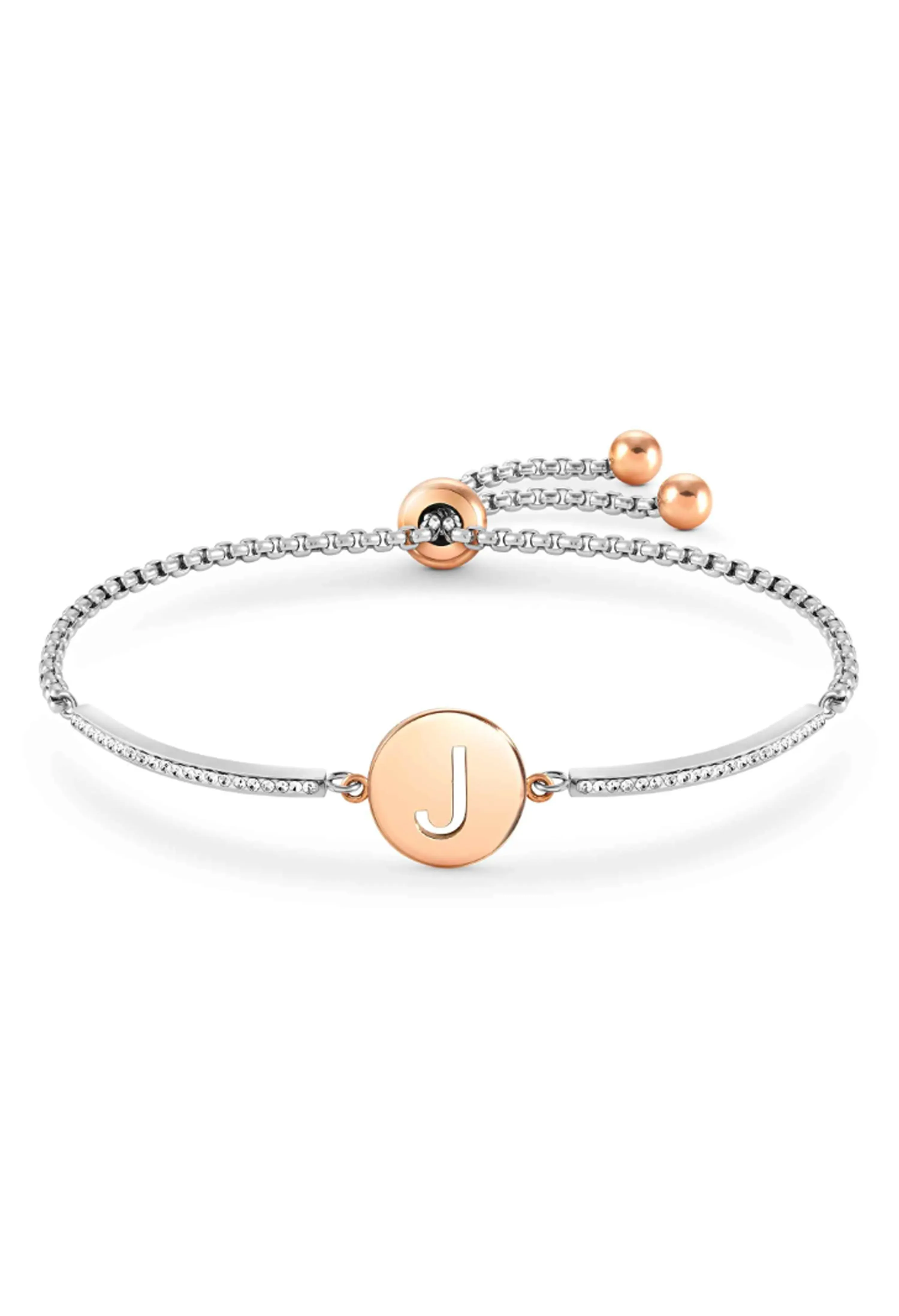 Nomination Milleluci Letter J Bracelet Stainless Steel Rose Gold Plated PVD