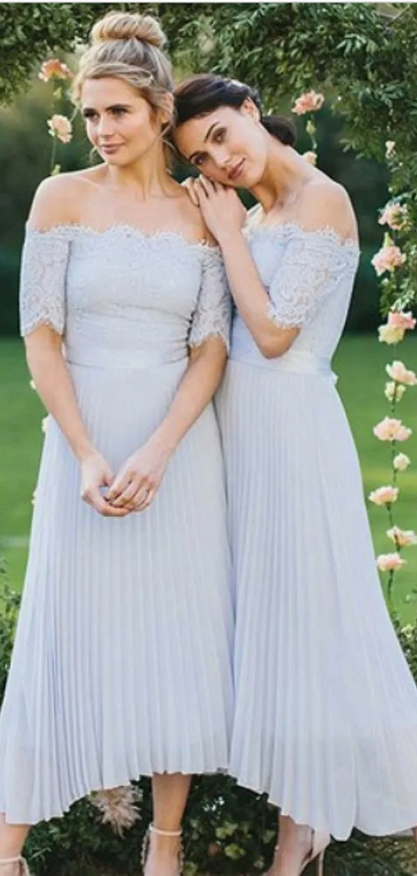 Off-shoulder Chiffon With Lace Ankel Length A-line Bridesmaid Dresses.DB10240