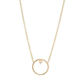 Open Circle Necklace with Single Prong-Set Diamond