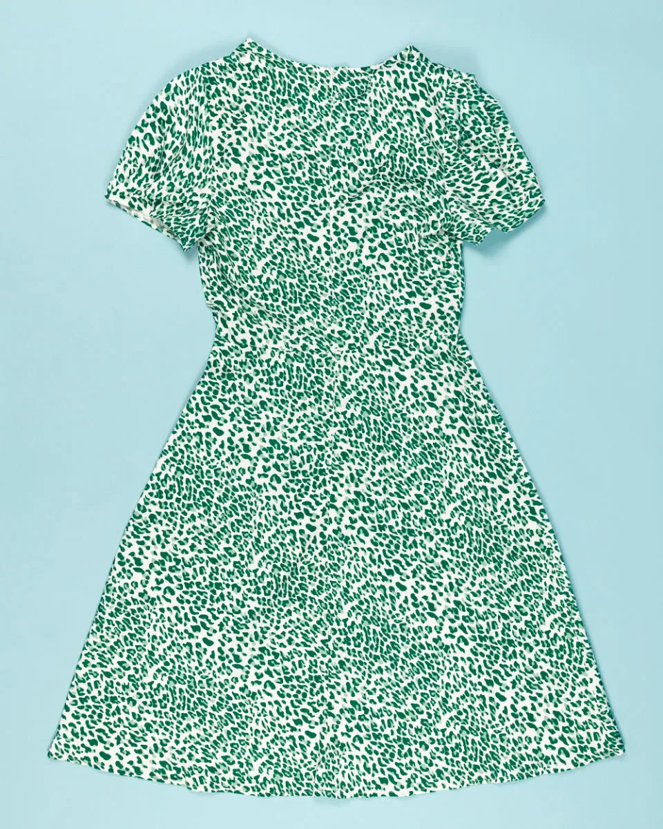 Ophia | V-Neck A-Line Short Sleeve Dress Green Leopard Dress