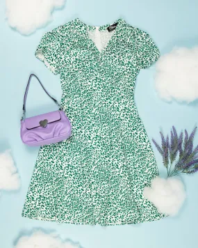 Ophia | V-Neck A-Line Short Sleeve Dress Green Leopard Dress