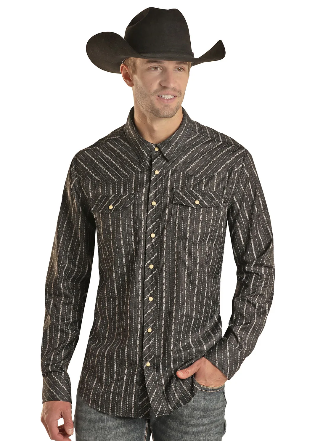 Panhandle Slim Mens Black Slim Fit Long Sleeve Shirt