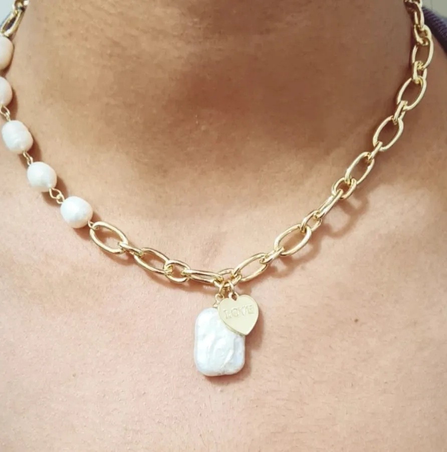 Pearl Chain Love Necklace