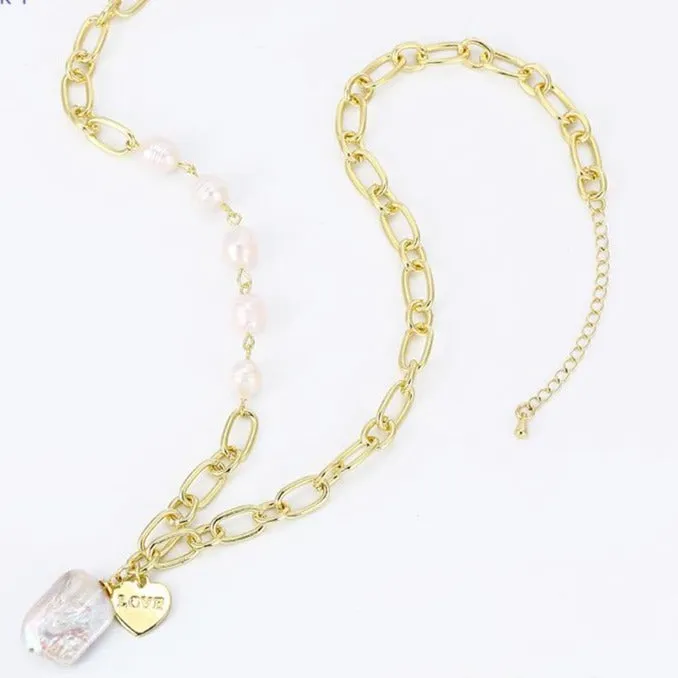 Pearl Chain Love Necklace