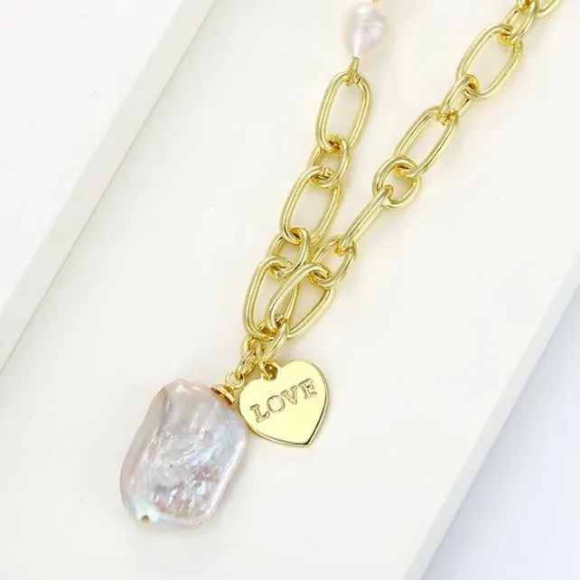 Pearl Chain Love Necklace