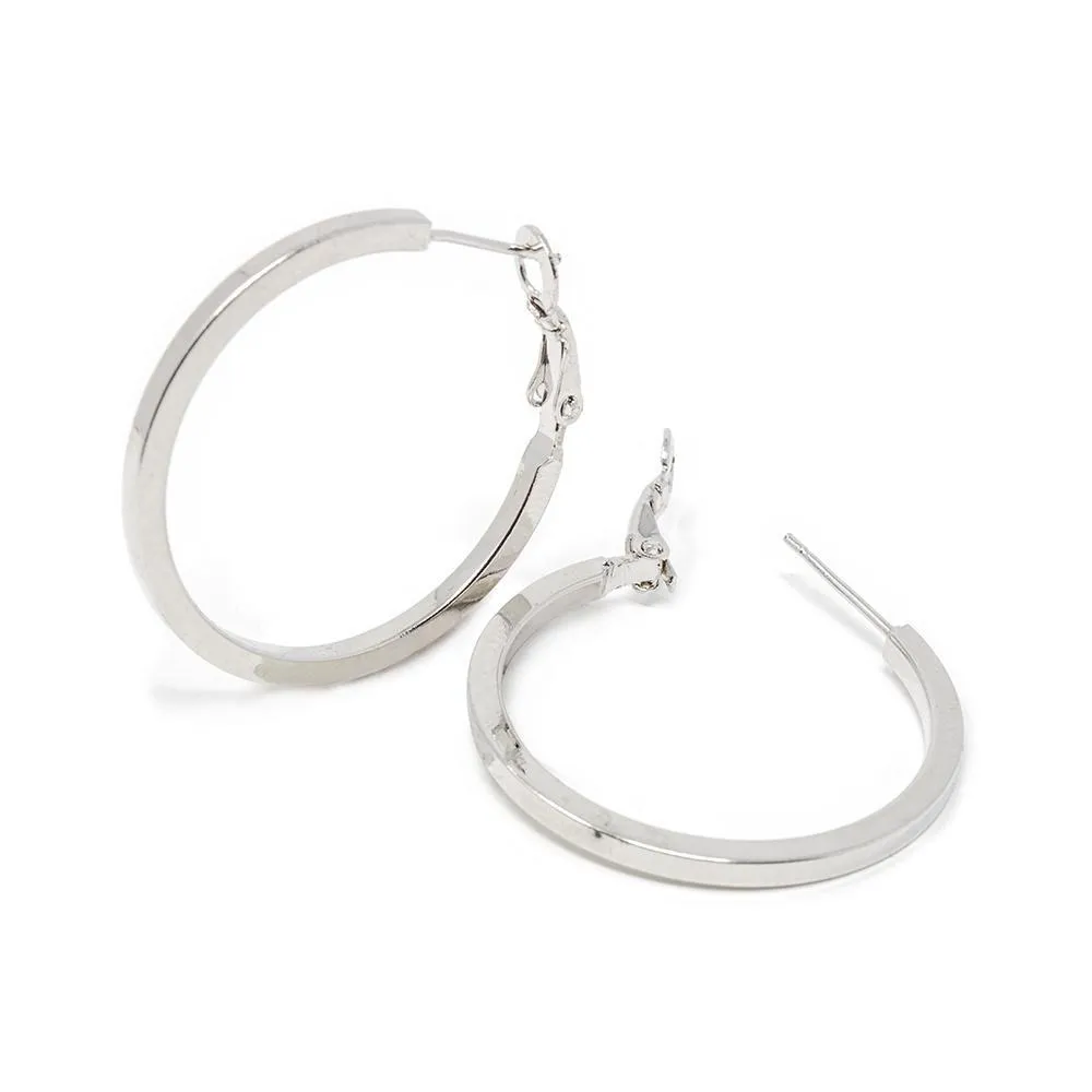 Plain Hoop Earrings 30MM Rhodium Plated