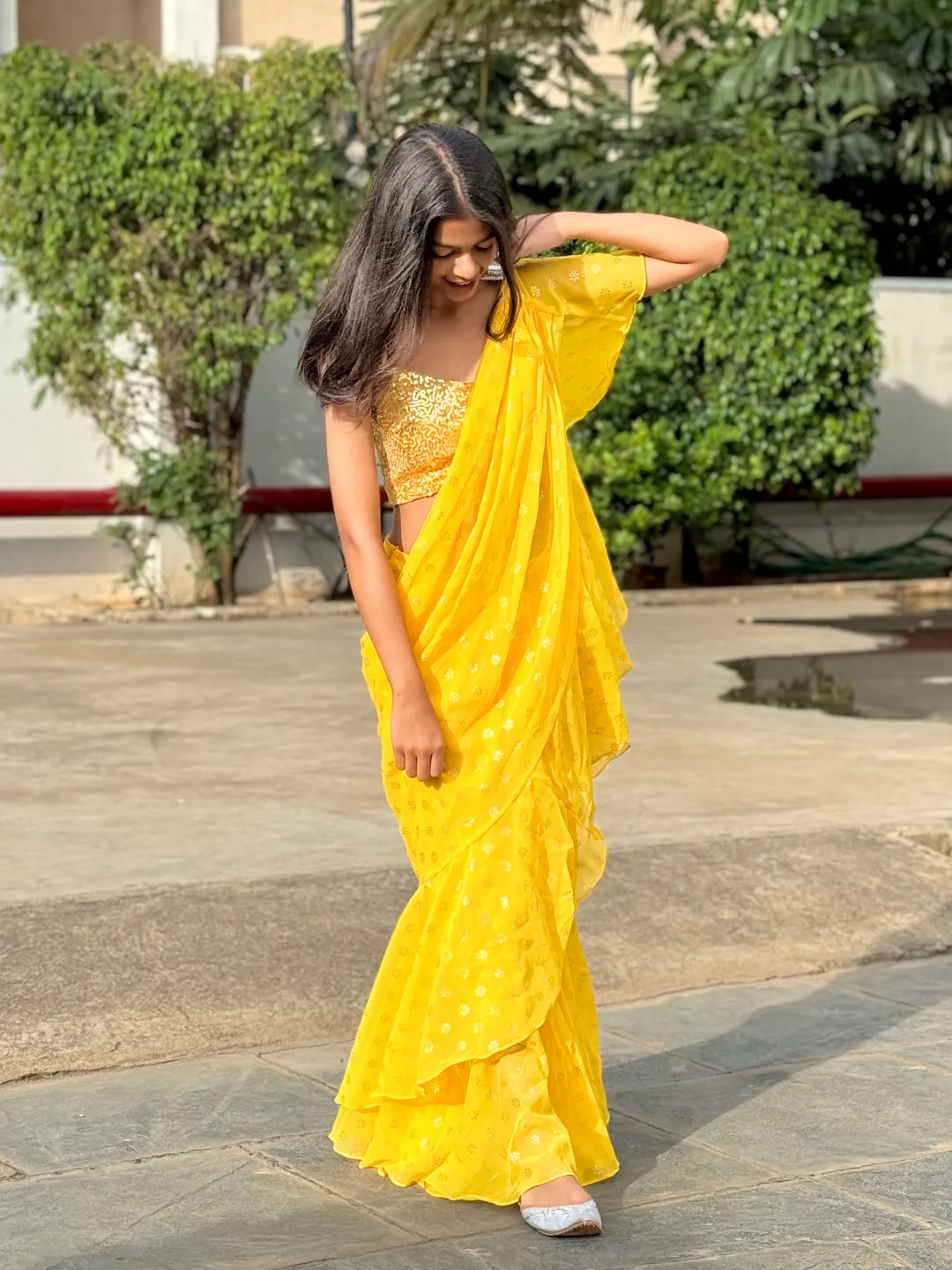 Pre-Stitched Ruffle Saree with Blouse