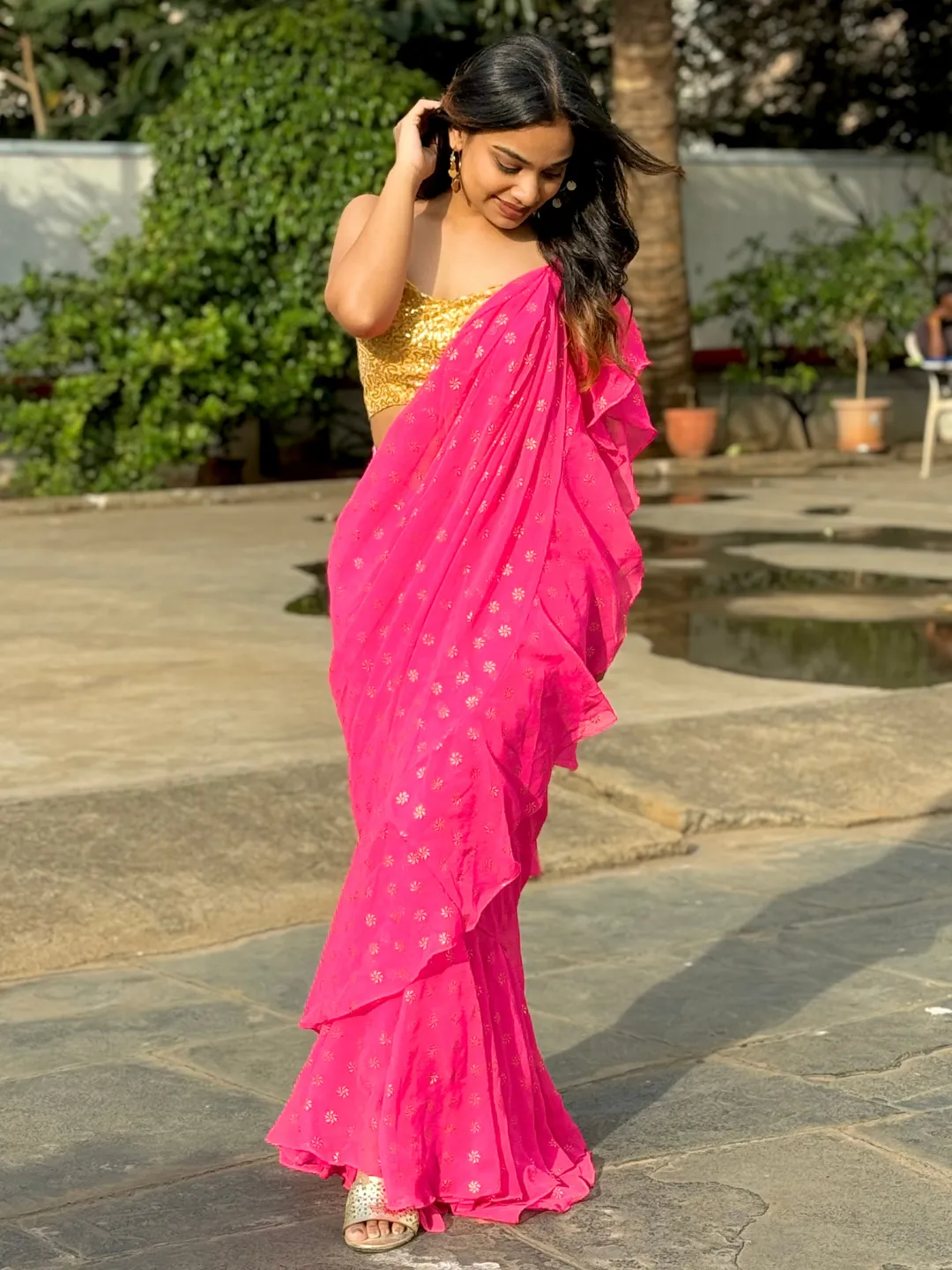 Pre-Stitched Ruffle Saree with Blouse