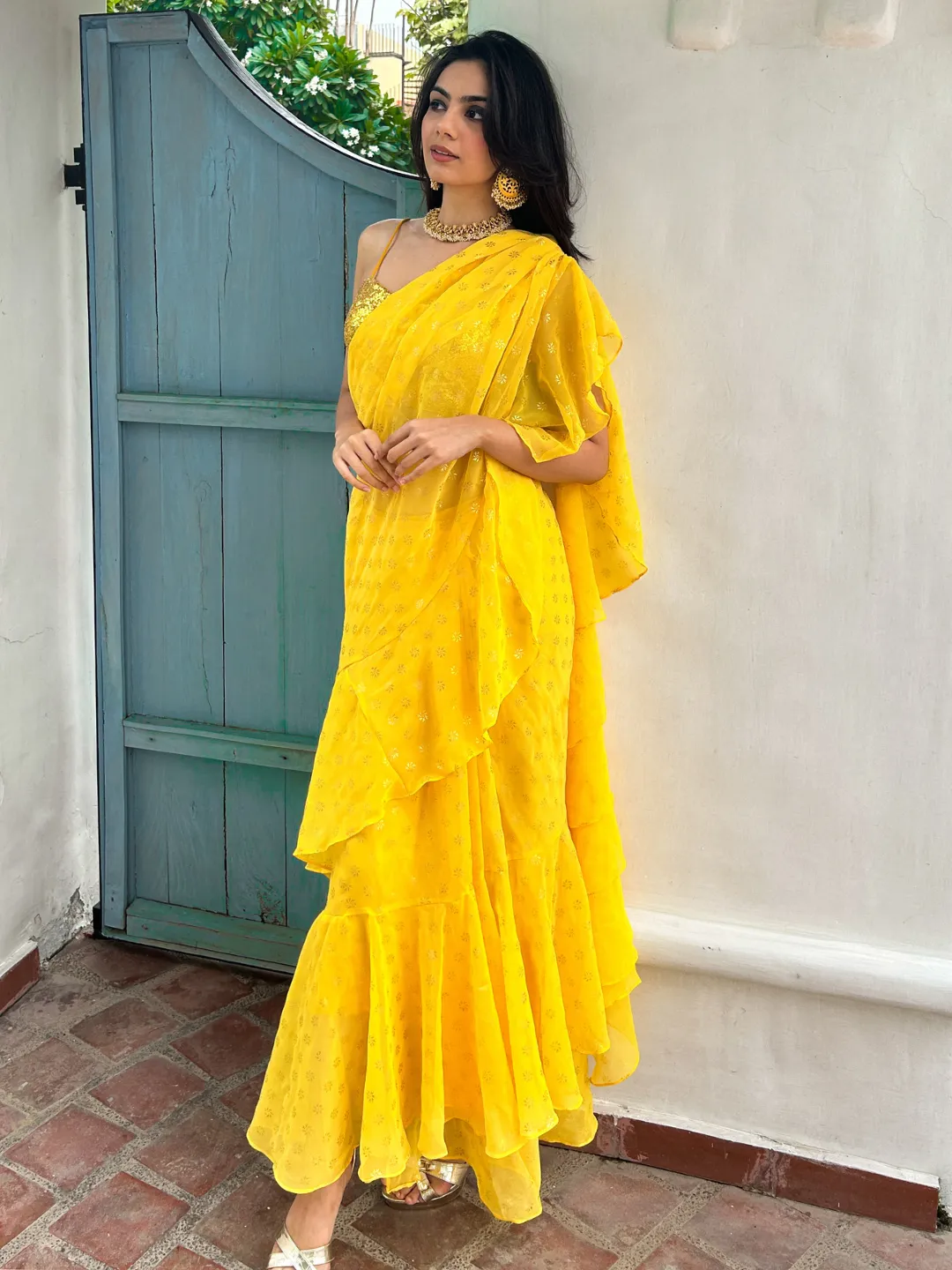 Pre-Stitched Ruffle Saree with Blouse