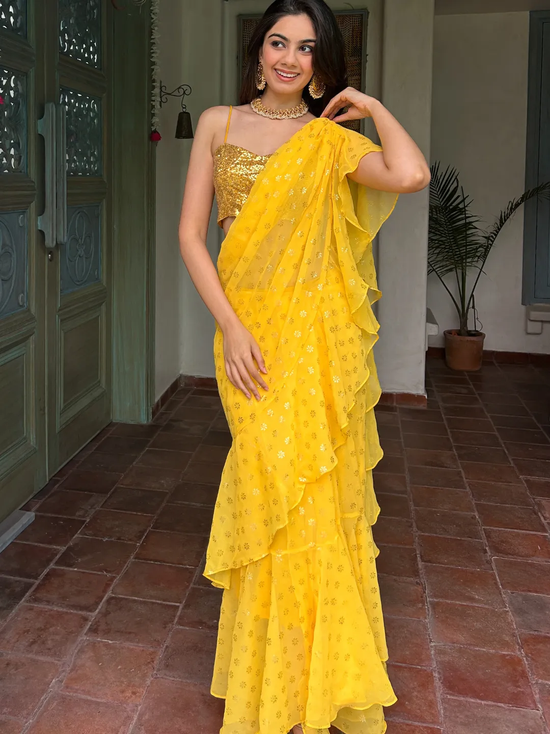 Pre-Stitched Ruffle Saree with Blouse